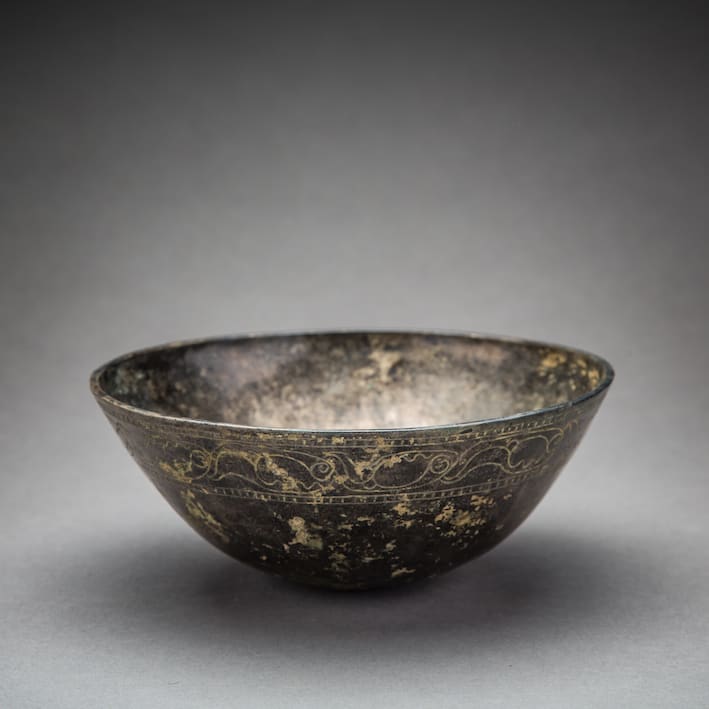 Sassanid Silver Bowl with Incised Decorations, 200 CE - 600 CE
