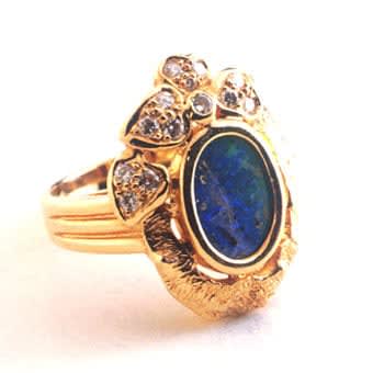 Australian Opal Ring with 13 Diamonds