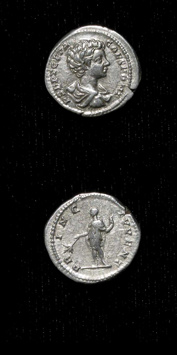 Silver Denarius of Geta Struck While Caesar, 199 CE - 202 CE