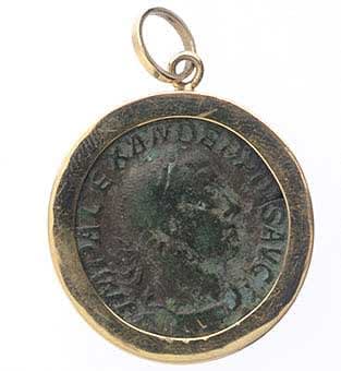 Gold Pendant with Bronze Sestertius of Emperor Severus Alexander, 222 CE - 235 CE
