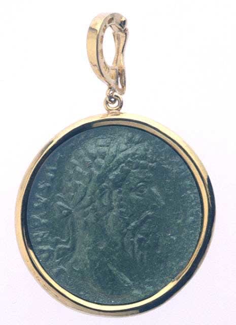 Gold Pendant Featuring a Bronze Coin of Roman Emperor Lucius Verus, 161 CE - 169 CE