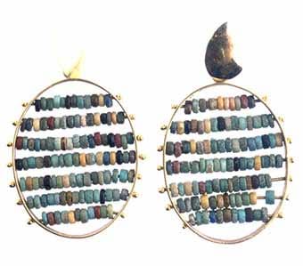 Egyptian Faience Beads Set in an 18 Karat Gold ear, 1600 BCE - 1100 BCE