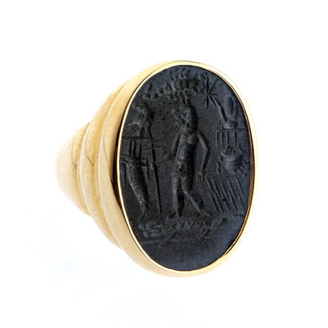 Hematite Intaglio Ring Depicting a Standing Deity, 300 CE - 600 CE