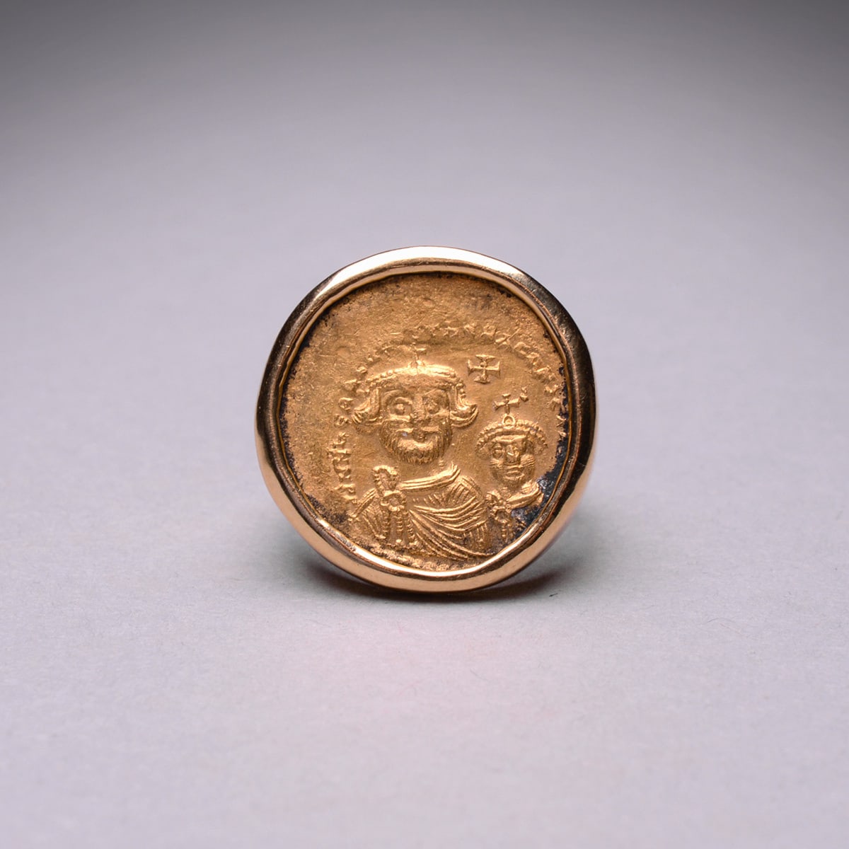 Gold Ring Featuring a Byzantine Gold Coin of Emperor Heraclius, 610 CE - 641 CE