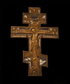 Russian Brass Cross With Enamel, 1750 CE - 1900 CE
