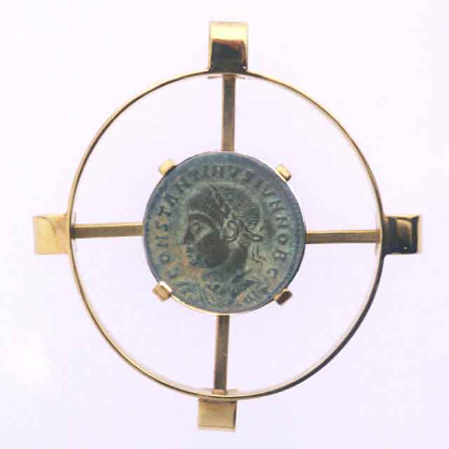 Gold Pendant with Bronze Coin of Emperor Constantine the Great, 307 CE - 337 CE