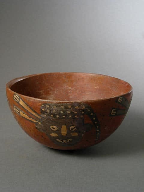Nazca Bowl with Four Trophy Heads, 500 CE - 700 CE