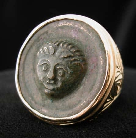 Gold Ring with Roman Bronze Button, 100 CE - 300 CE