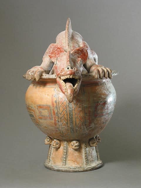 Polychrome Vessel With Iguana Handle, 500 CE - 800 CE