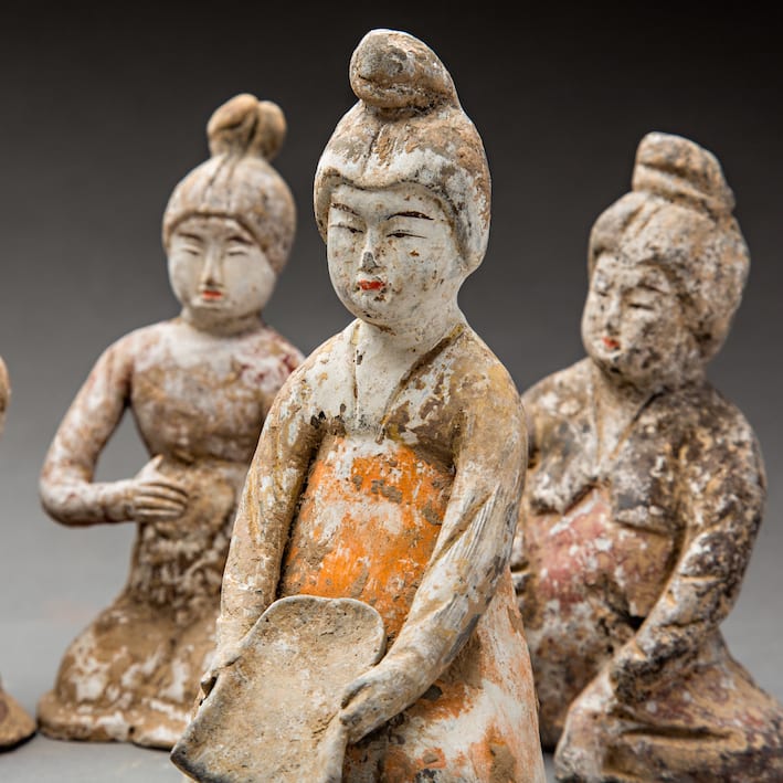 Group of nine Tang period female entertainers, 618 CE - 906 CE