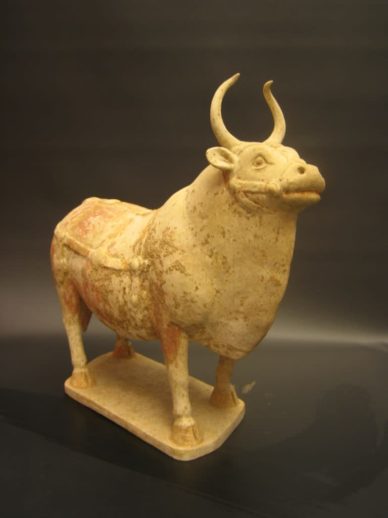 Northern Qi Painted Pottery Bull with Medallions, 550 CE - 577 CE