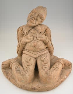 Djenne Terracotta Sculpture of a Seated Pregnant Woman, 12th Century CE - 14th Century CE