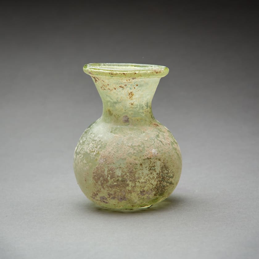Roman Small Olive Green Glass Jar, 100 CE - 400 CE