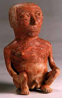 Carchi Terracotta Sculpture of a Squatting Man, 500 CE - 1500 CE