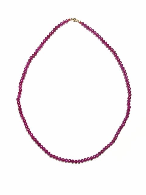 Necklace Composed Of Genuine Ruby Beads With A 14 Karat Gold Clasp