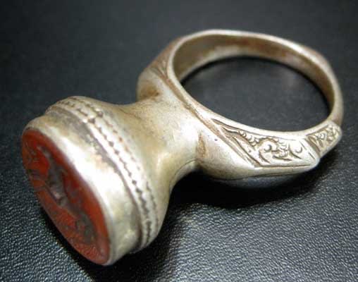 Carnelian Seal of a Deer Set in a Silver Ring