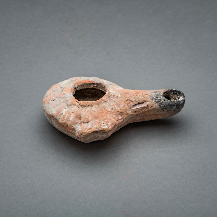 Hellenistic Radial Lamp with a Lug Handle, 300 BCE - 100 BCE