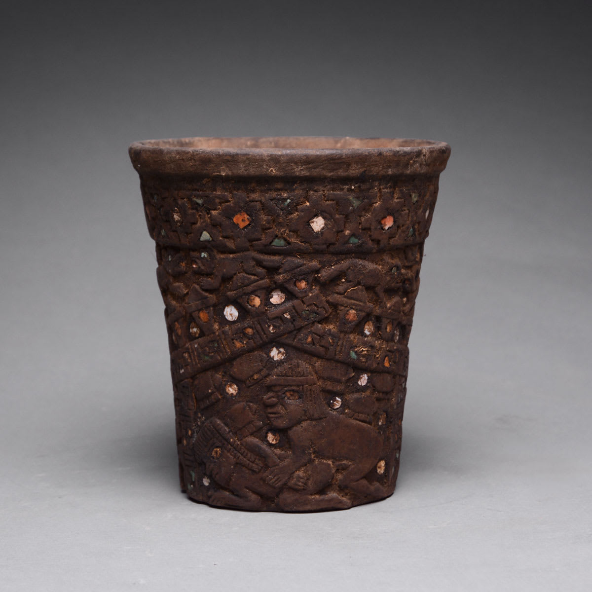 Moche Wooden Vessel with Inlaid Decorations, 400 CE - 800 CE