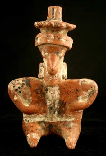 Nayarit Terracotta Sculpture of a Man with a Vessel on his Head, 300 BCE - 300 CE