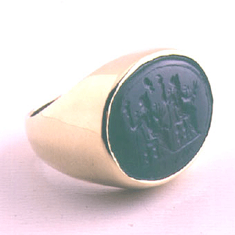 Gold Ring Featuring a Glass Intaglio Depicting Two Seated Figures, 1700 CE - 1800 CE