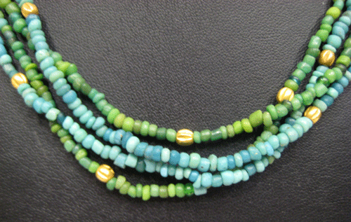 Mixed Turquoise and Green Glass Bead Necklace, 100 CE - 1200 CE
