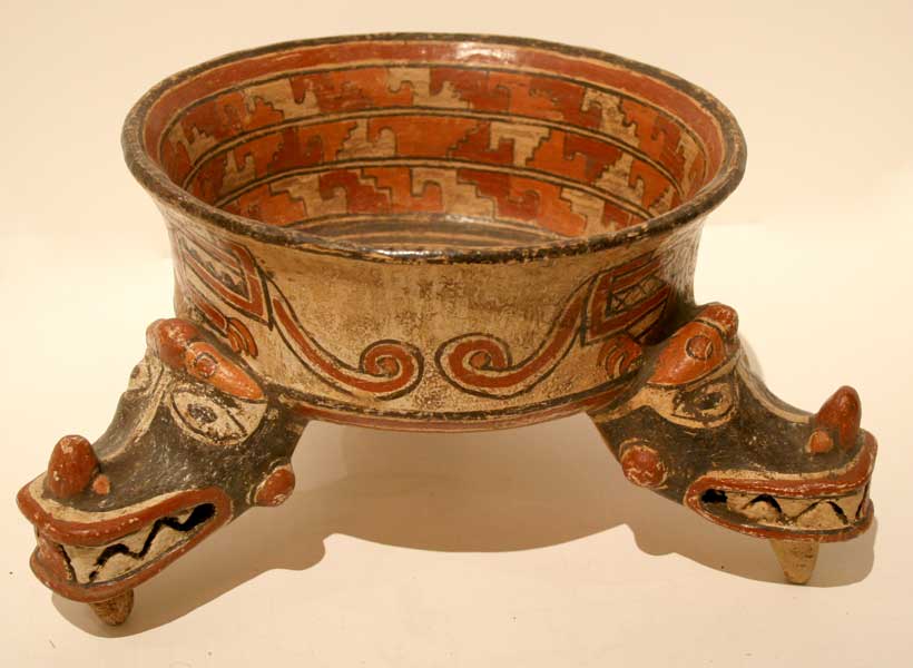 Terracotta Polychrome Tripod Bowl, 1100 CE - 1500 CE