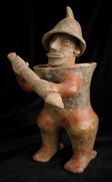 Ameca-Ezatlán Style Jalisco Terracotta Sculpture of a Warrior Holding a Club, 300 BCE - 300 CE