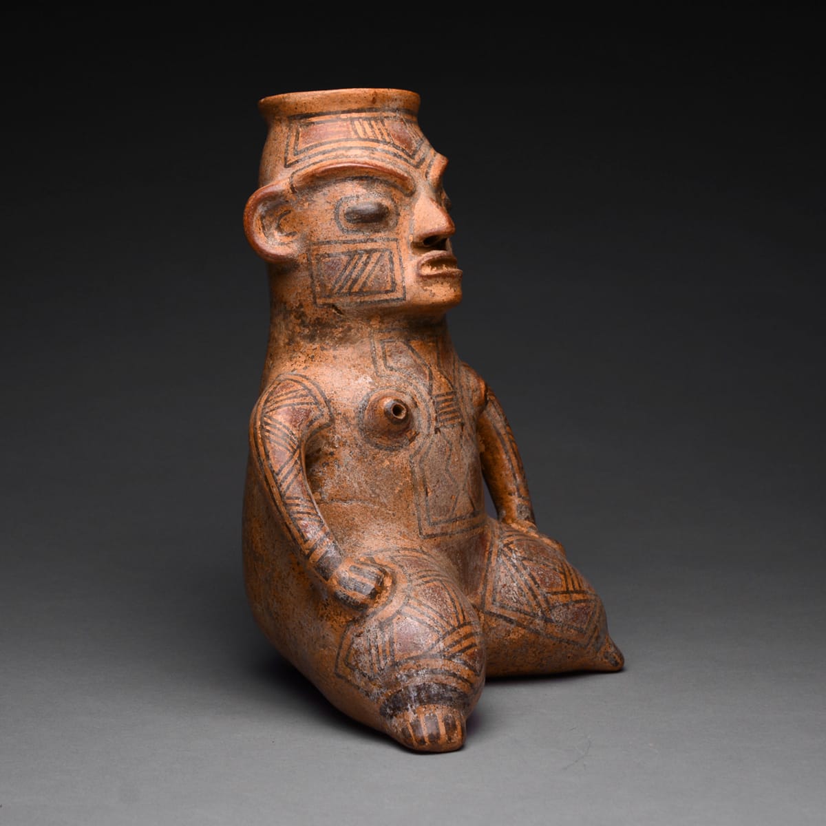 Polychrome Seated Female Sculpture, 500 CE - 800 CE