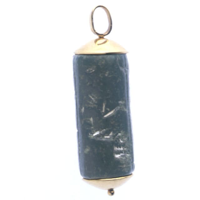 Gold Pendant Featuring a Black Diorite Cylinder Seal, 1900 BCE - 1300 BCE