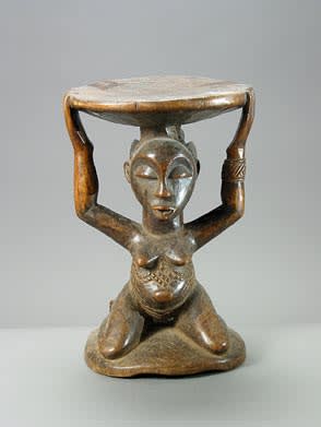 Luba Wooden Caryatid Stool, 20th Century CE