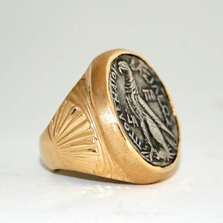 Greek Silver Coin Ring Depicting King Ptolmey, 1 Century BCE