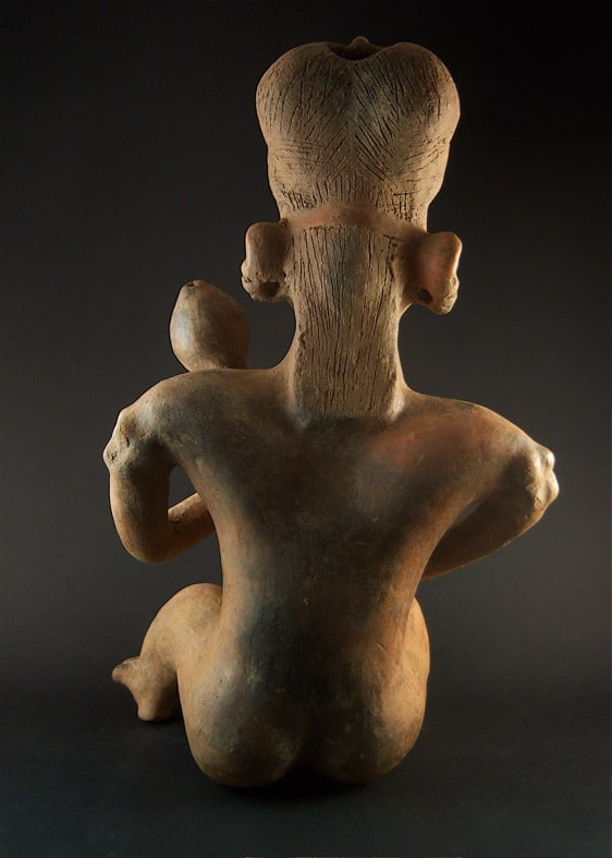 San Sebastián Style Nayarit Sculpture of a Seated Man Holding a Baton, 300 BCE - 300 CE