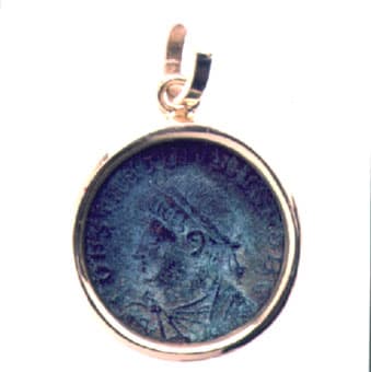 Gold Pendant with Bronze Coin of Emperor Constantine the Great, 307 CE - 337 CE