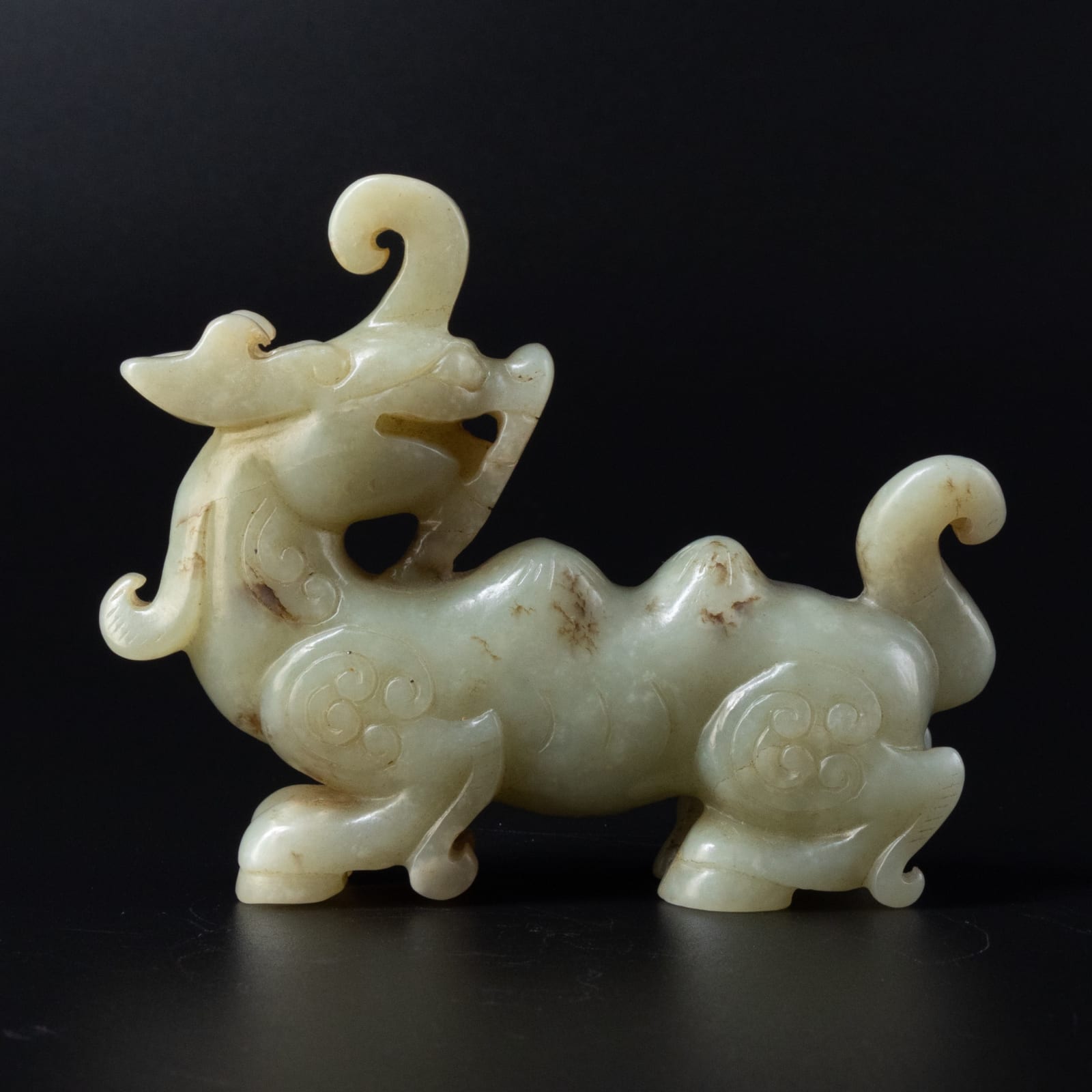 Celadon Jade Figure of a Bixie, 202 BCE-220 AD