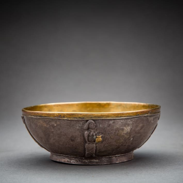 Achaemenid Gilt Silver Bowl with Standing Figures, 500 BCE - 400 BCE