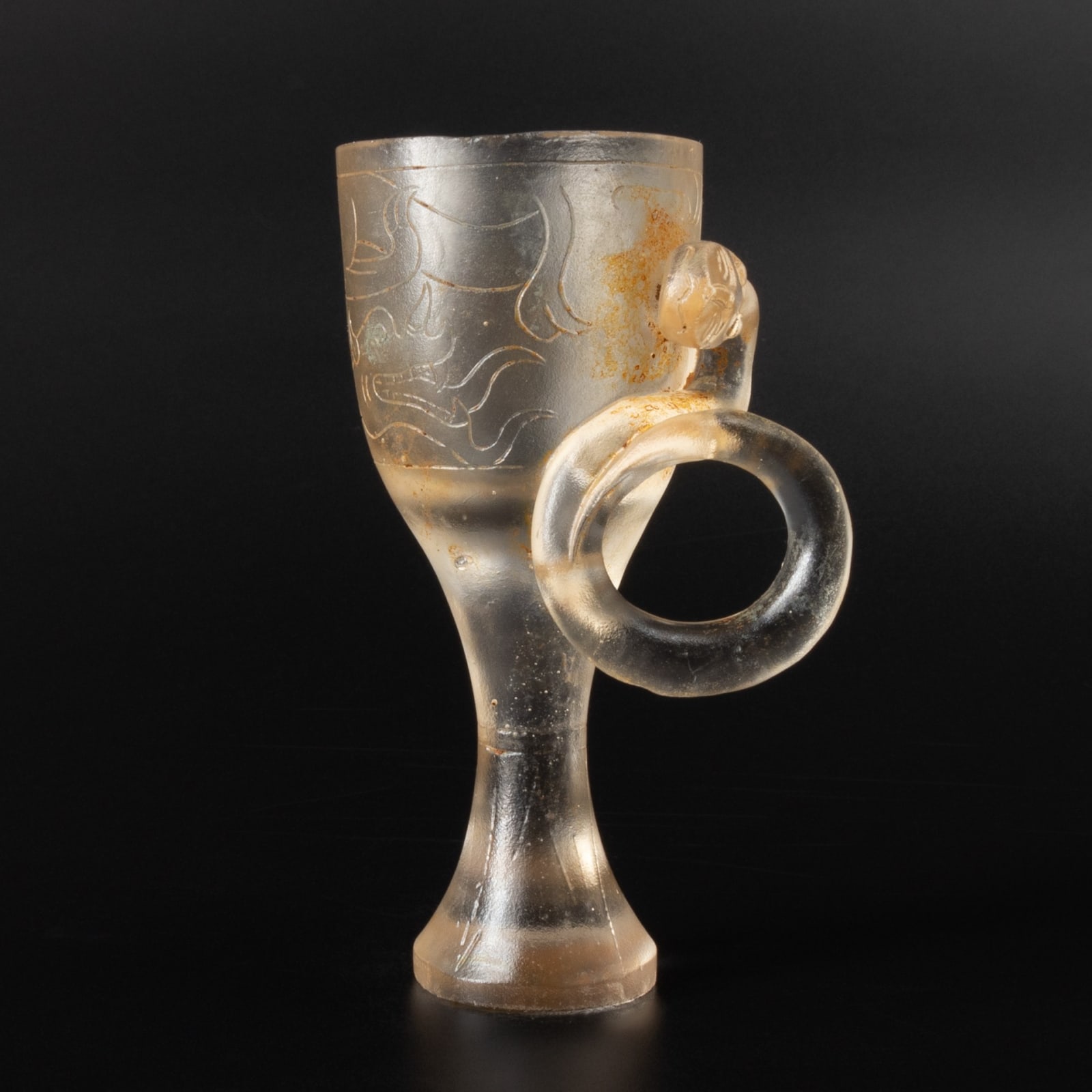 Glass cup with incised dragon, Qing Dynasty , 1644-1912
