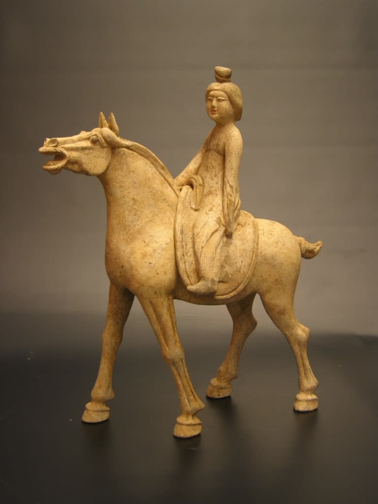 Early Tang Painted Pottery Horse with Detachable Rider, 618 CE - 907 CE