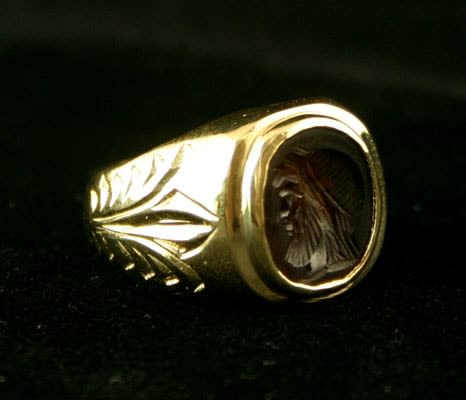 Gold Ring with a Roman Carnelian Intaglio Depicting a head of an Emperor, 100 CE - 300 CE