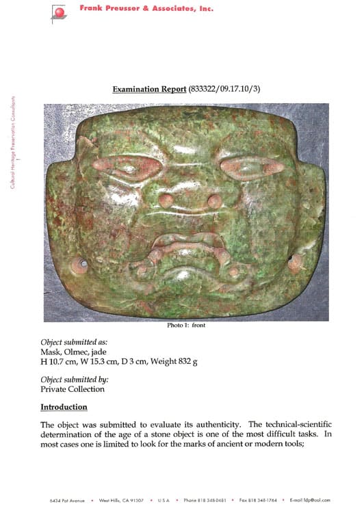 Olmec Jade Maskette Pectoral, 1200 BCE - 500 BCE