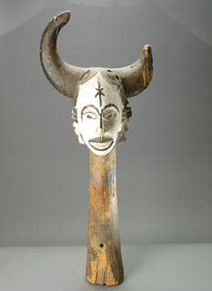 African Art / Ibibio Wooden Polychrome Sign Post, 20th Century CE