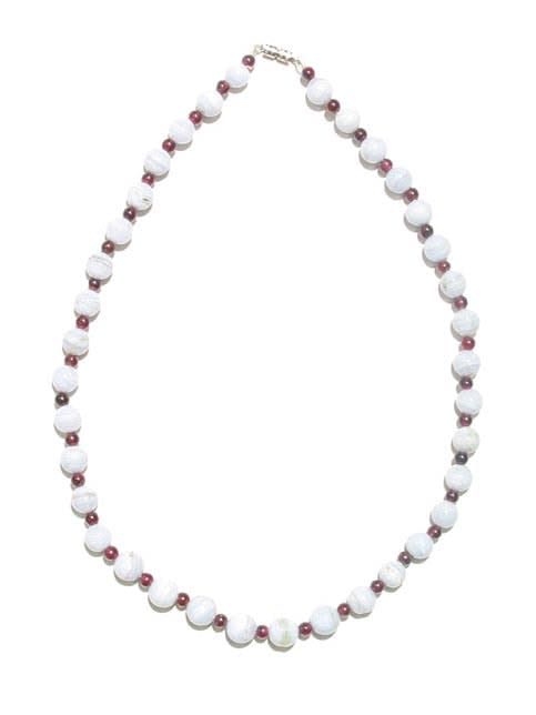 Chalcedony Bead and Garnet Bead Necklace
