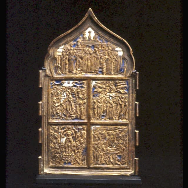 Section of an Enameled Brass Traveling Icon, 1750 CE - 1900 CE