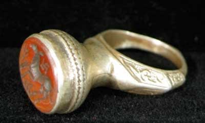 Carnelian Seal of a Deer Set in a Silver Ring