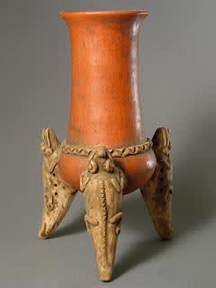 Terracotta Tripod Chocolate Pot with Lizarrd Legs, 500 CE - 800 CE