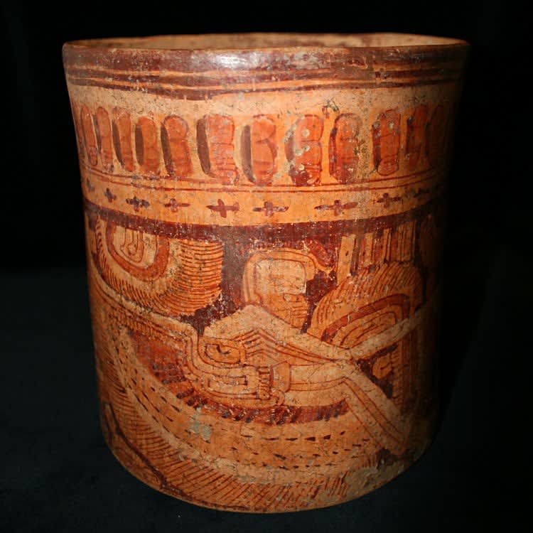 Mayan Polychrome Cylindrical Vessel, 300 CE - 900 CE