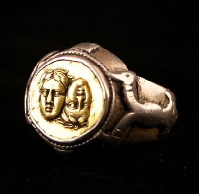 Classical Revival Silver Ring Featuring a Gold Coin, 18th Century CE - 19th Century CE