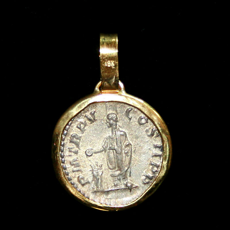 Gold Pendant with Silver Denarius of Emperor Severus Alexander, 222 CE - 235 CE