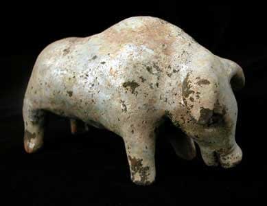 Eastern Han Frosted Green-Glazed Terracotta Sculpture of a Pig, 23 CE - 220 CE