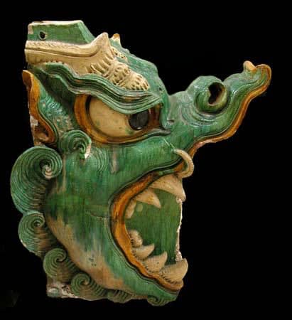 Ming Glazed Terracotta Sculptural Tile of a Dragon's Head, 1368 CE - 1644 CE