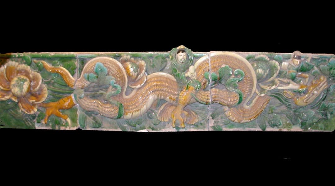 Ming Glazed Terracotta Temple Wall Tiles Depicting a Dragon, 1368 CE - 1644 CE